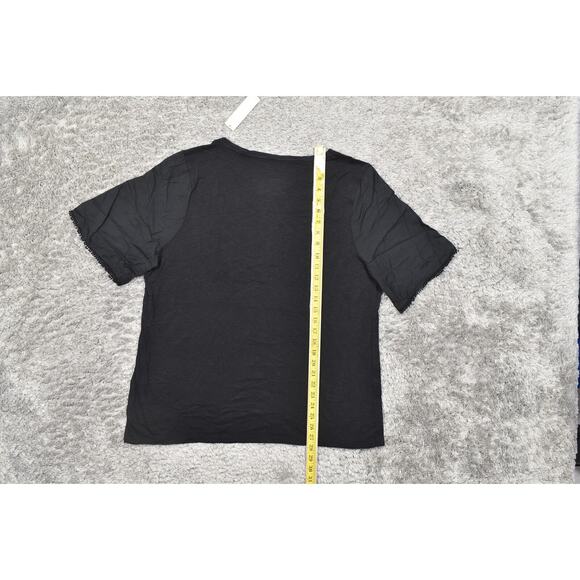 NEW Chico's Size 3 Black Cotton Blend Blouse SS Knit Flutter Tee Embroider - Picture 5 of 6